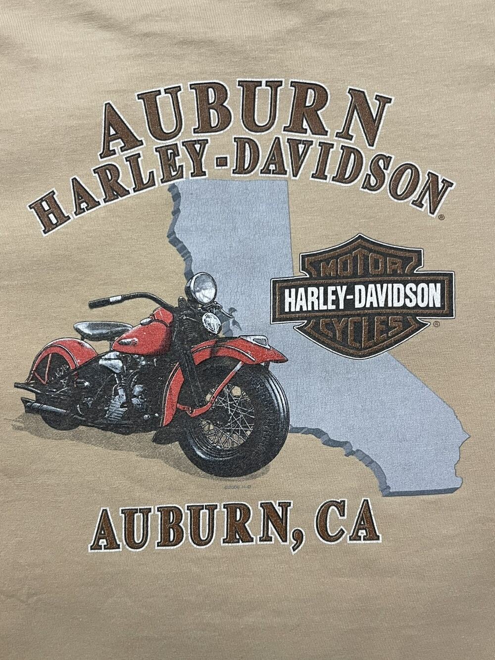 VTG Y2K Harley Davidson Men's T-Shirt XL Tan Brown Khaki Auburn California